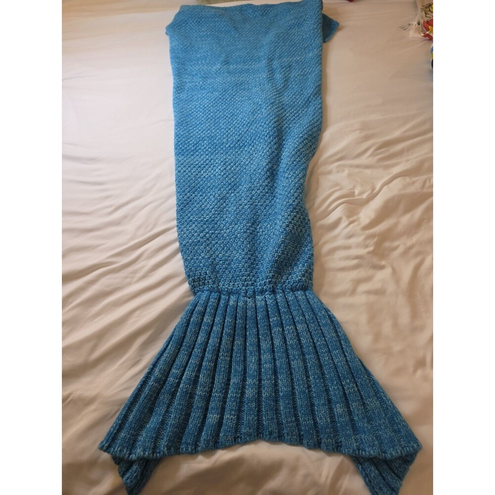 Mermaid Tail Blanket Knit Crochet Style Teal Blue Snuggle Wrap Throw — Fun Gift!